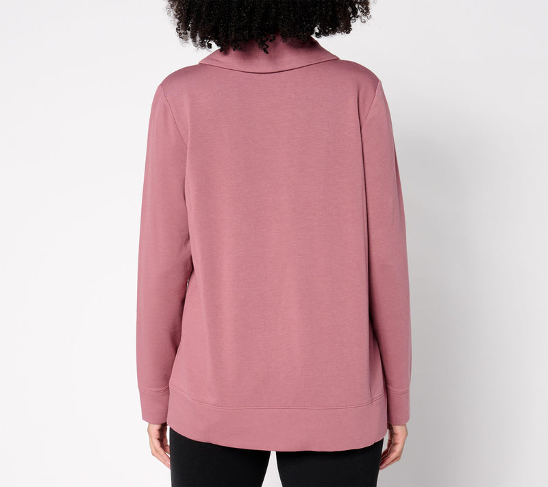 Denim & Co. Active Fleece Back Knit Top with Shawl Collar — View 4