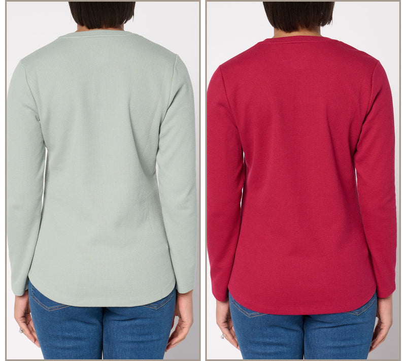 Denim & Co. Essentials Waffle Knit 2-Pack Henleys — View 18
