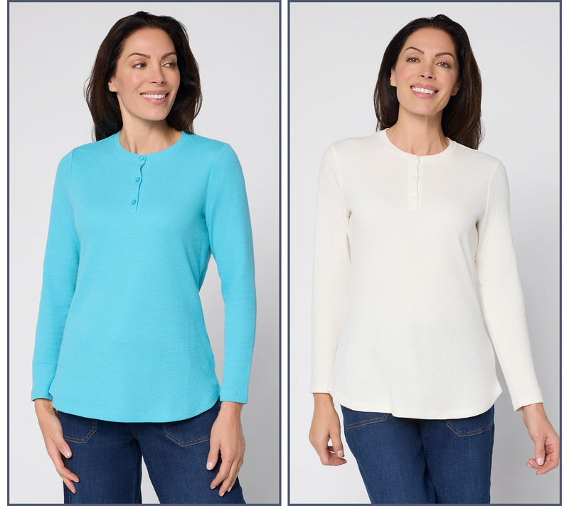 Denim & Co. Essentials Waffle Knit 2-Pack Henleys — Main view