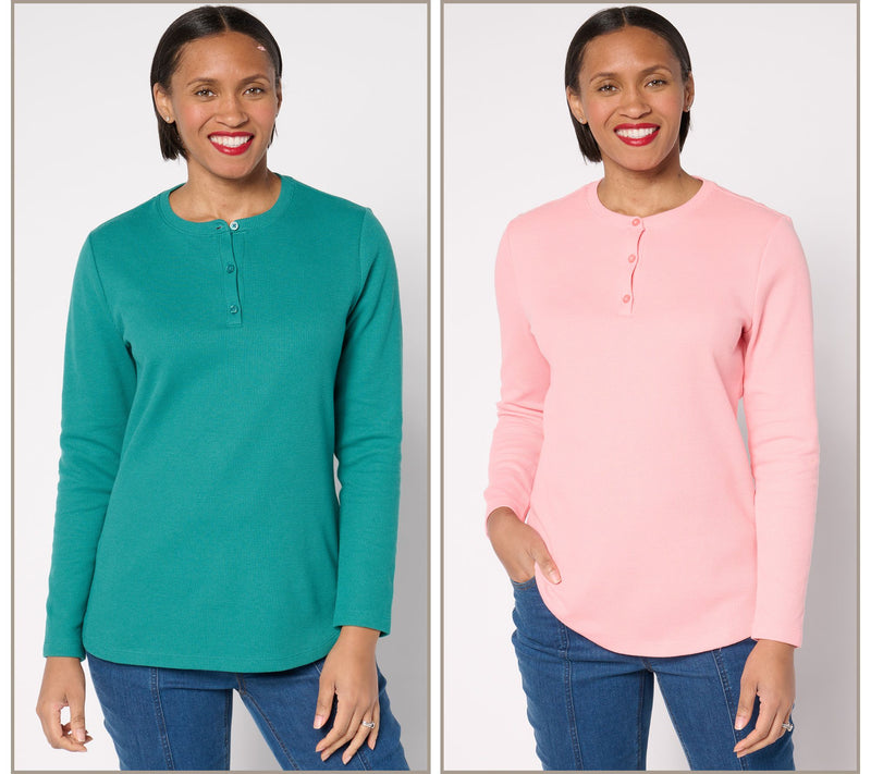 Denim & Co. Essentials Waffle Knit 2-Pack Henleys — View 10