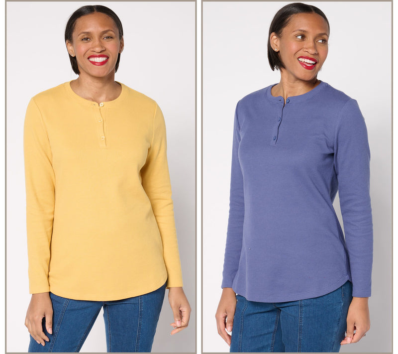 Denim & Co. Essentials Waffle Knit 2-Pack Henleys — View 13