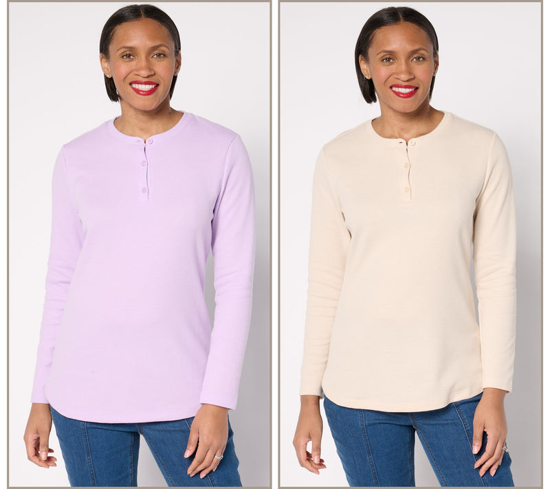 Denim & Co. Essentials Waffle Knit 2-Pack Henleys — View 7