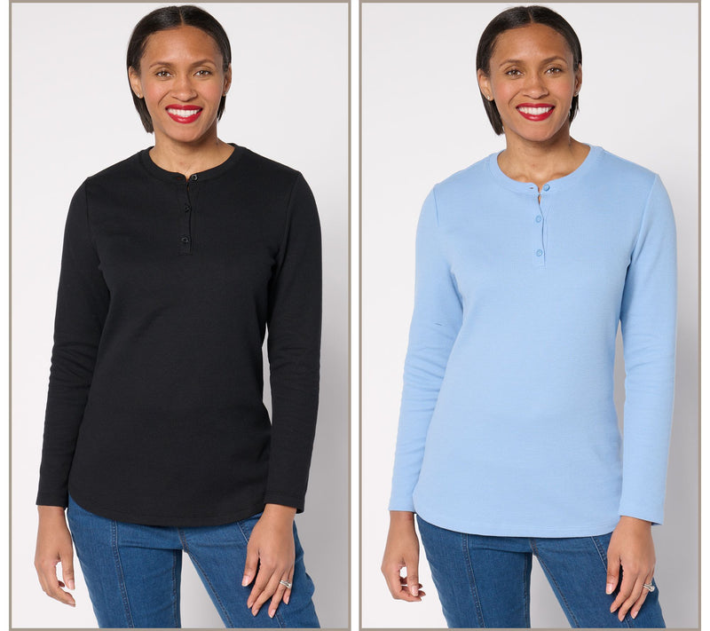 Denim & Co. Essentials Waffle Knit 2-Pack Henleys — View 5