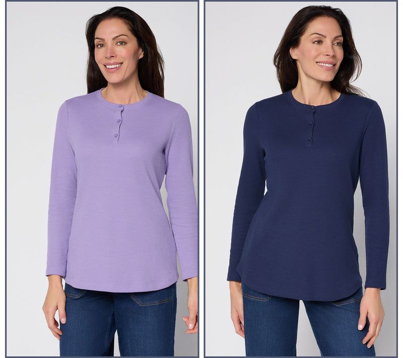 Denim & Co. Essentials Waffle Knit 2-Pack Henleys — View 15