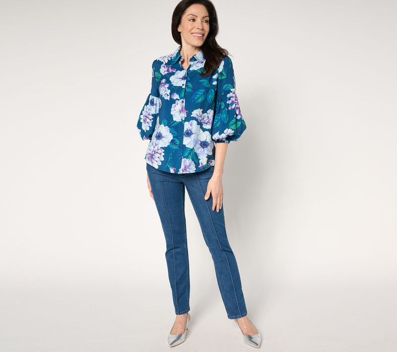 BEAUTIFUL by Lawrence Zarian 3/4 Sleeve Button Front Printed Shirt — View 5
