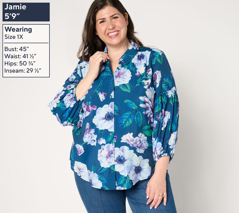 BEAUTIFUL by Lawrence Zarian 3/4 Sleeve Button Front Printed Shirt — View 2