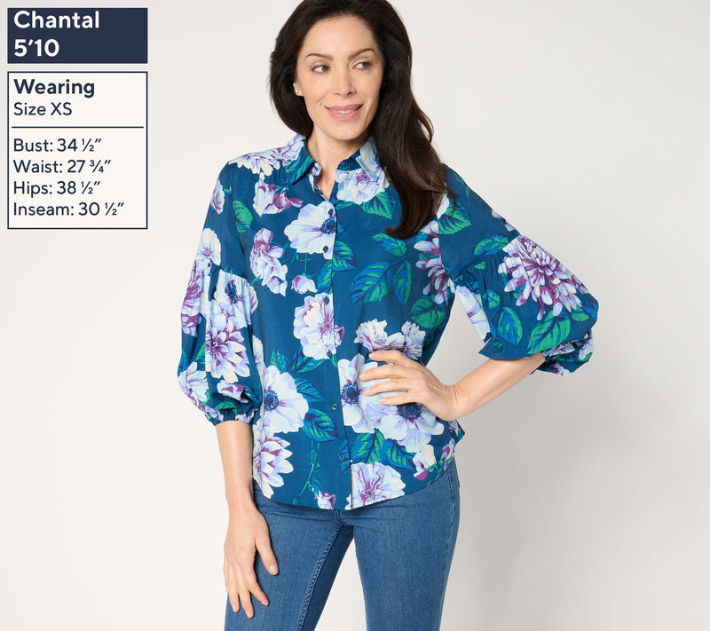 BEAUTIFUL by Lawrence Zarian 3/4 Sleeve Button Front Printed Shirt — View 3