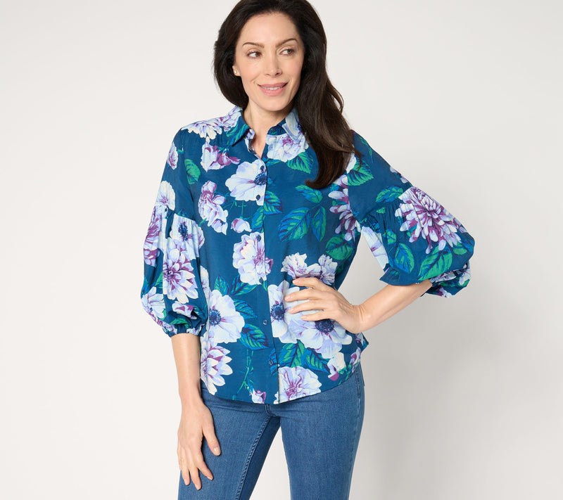 BEAUTIFUL by Lawrence Zarian 3/4 Sleeve Button Front Printed Shirt — Main view