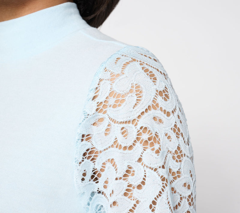 BEAUTIFUL by Lawrence Zarian Lace Sleeve Turtleneck Top — View 6