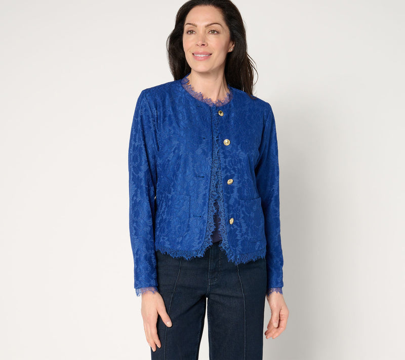 BEAUTIFUL by Lawrence Zarian Button Front Knit Lace Lady Jacket — Main view