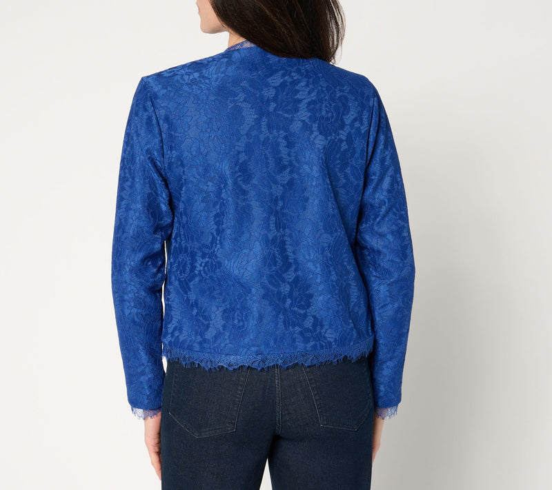 BEAUTIFUL by Lawrence Zarian Button Front Knit Lace Lady Jacket — View 4
