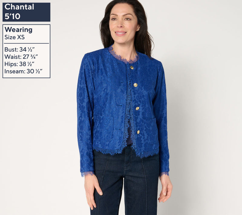 BEAUTIFUL by Lawrence Zarian Button Front Knit Lace Lady Jacket — View 3