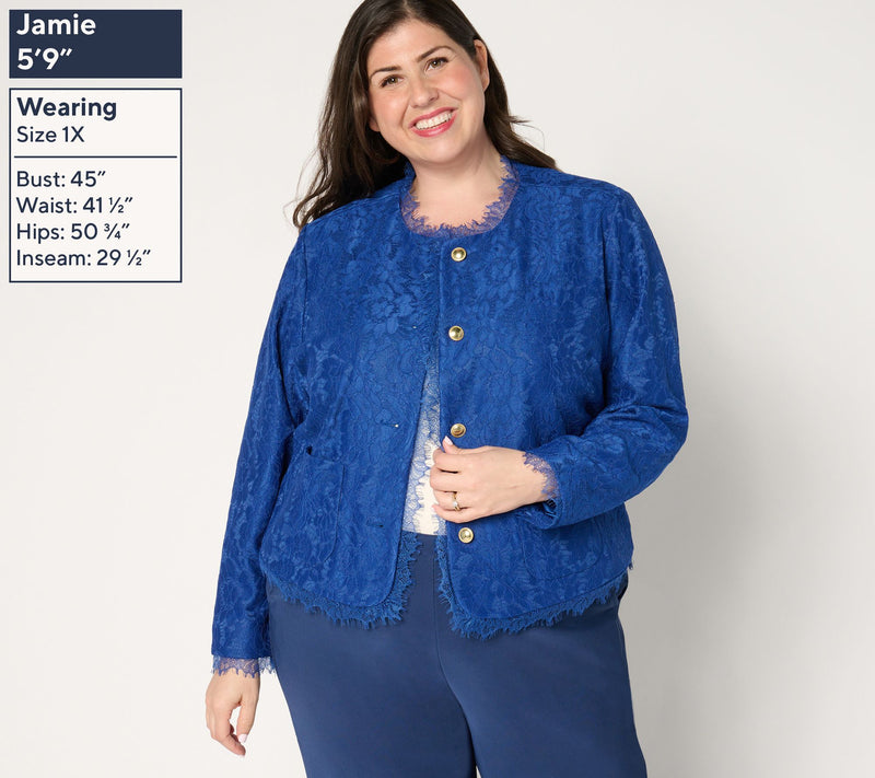 BEAUTIFUL by Lawrence Zarian Button Front Knit Lace Lady Jacket — View 2