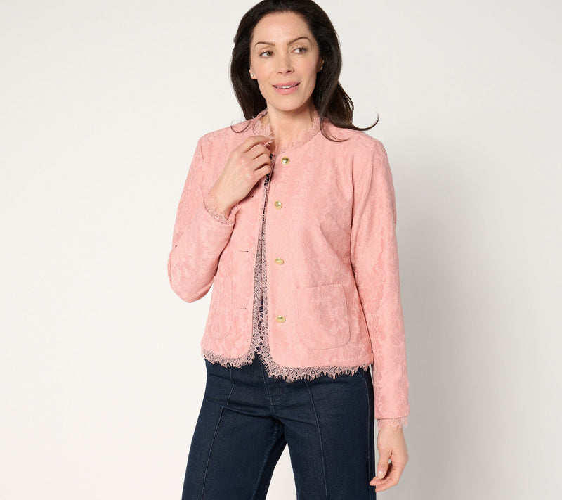 BEAUTIFUL by Lawrence Zarian Button Front Knit Lace Lady Jacket — View 14