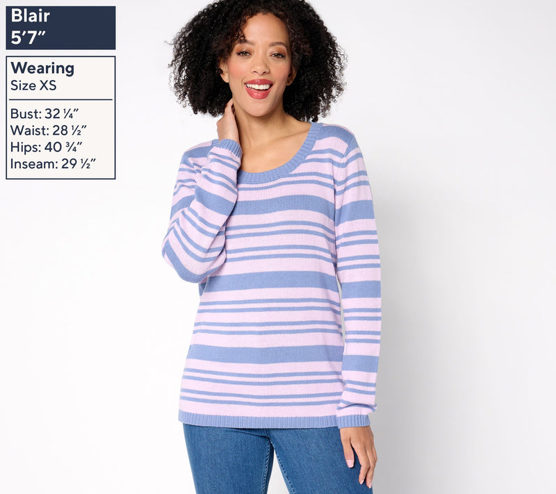 Denim & Co. 100% Cotton Striped Long-Sleeve Sweater — View 11