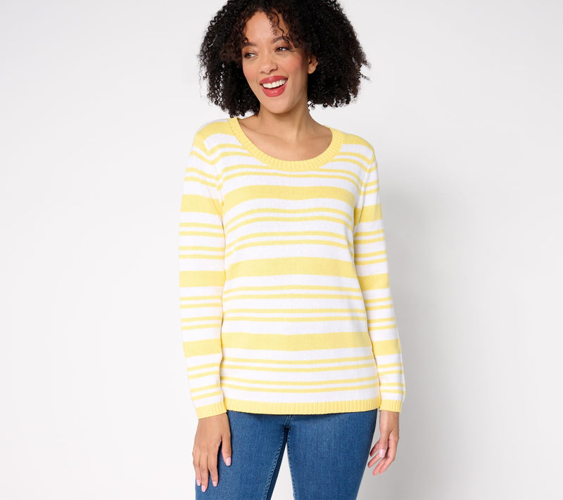 Denim & Co. 100% Cotton Striped Long-Sleeve Sweater — View 5