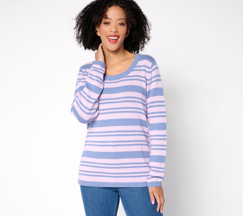 Denim & Co. 100% Cotton Striped Long-Sleeve Sweater — Main view