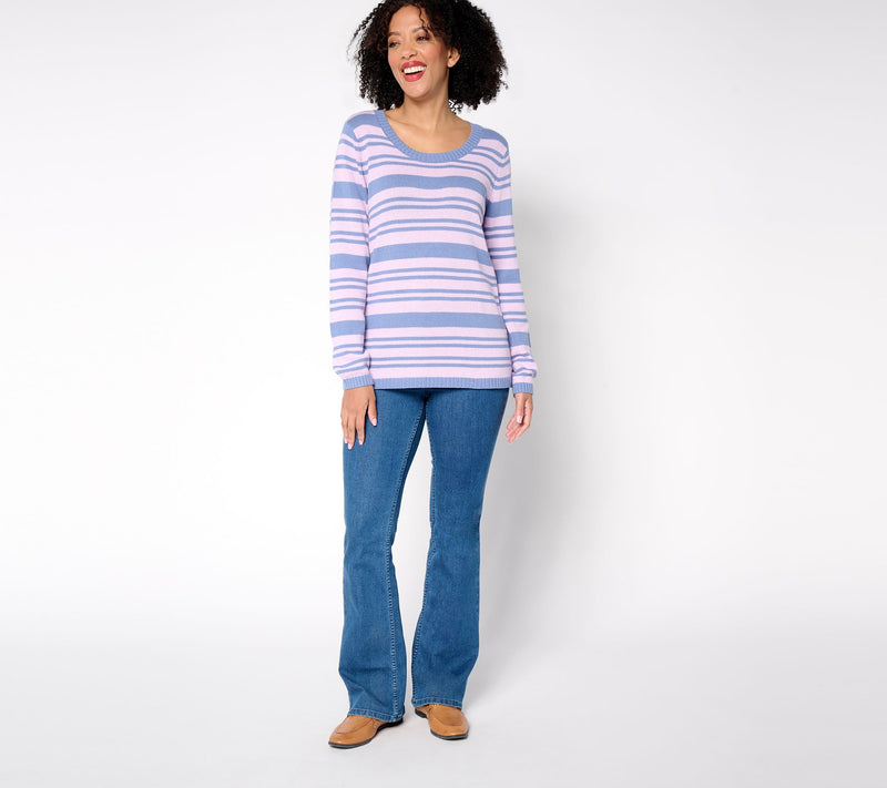 Denim & Co. 100% Cotton Striped Long-Sleeve Sweater — View 13