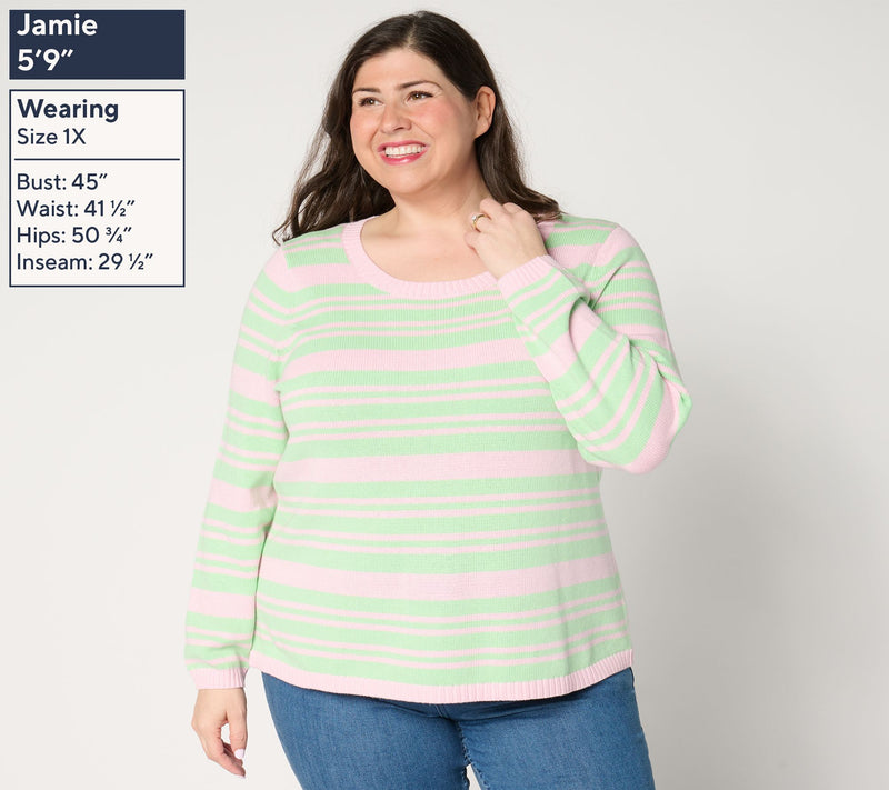 Denim & Co. 100% Cotton Striped Long-Sleeve Sweater — View 10