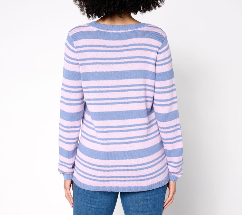 Denim & Co. 100% Cotton Striped Long-Sleeve Sweater — View 12