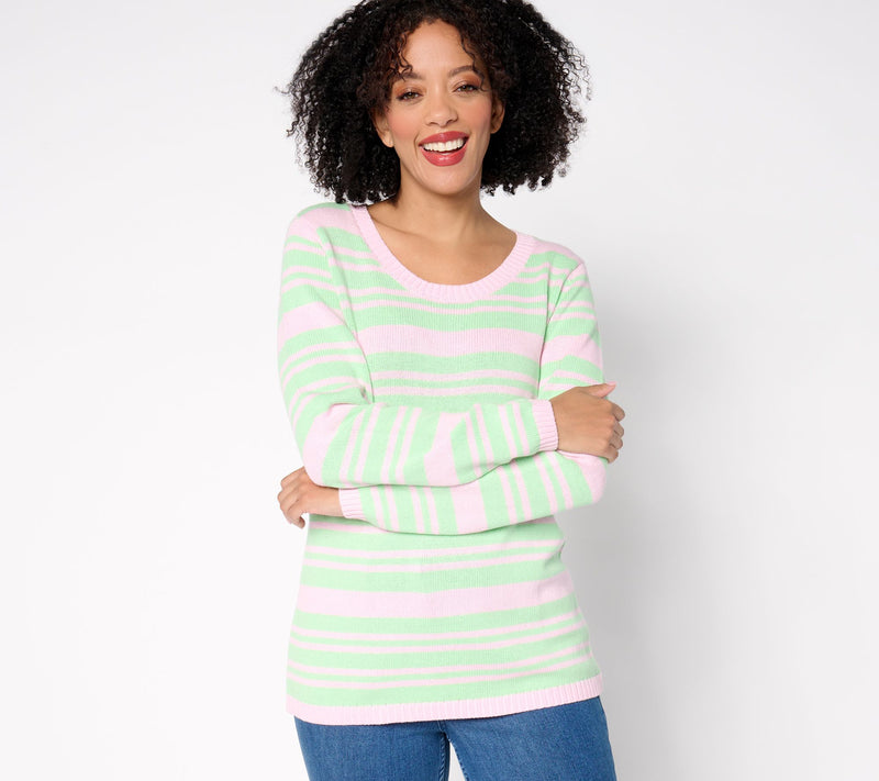 Denim & Co. 100% Cotton Striped Long-Sleeve Sweater — View 7