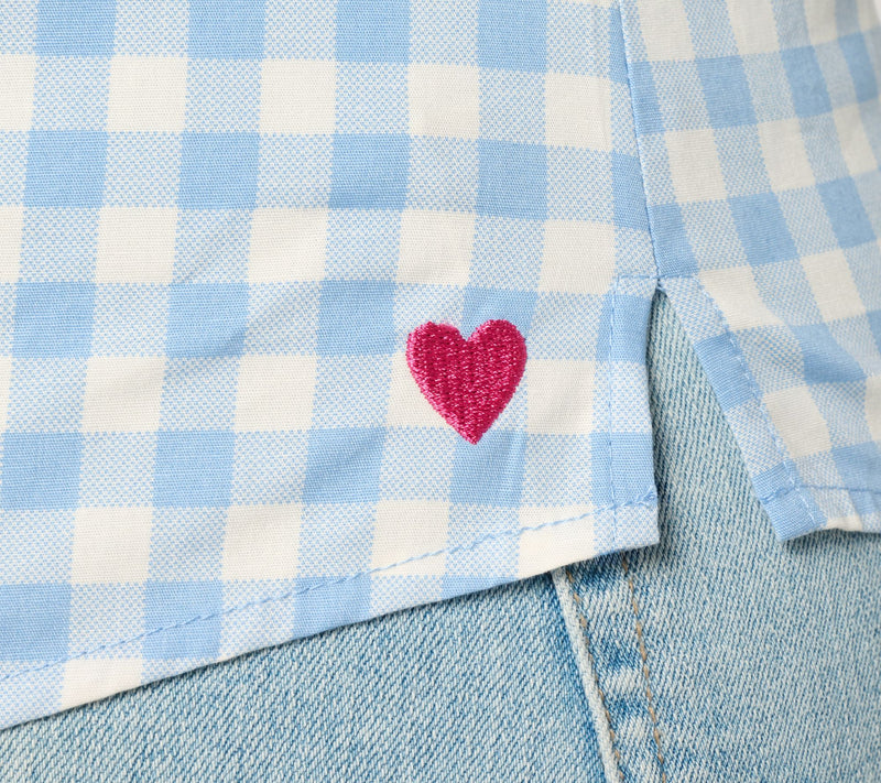 Denim & Co. Gingham Poplin Top with Contrast Print — View 7