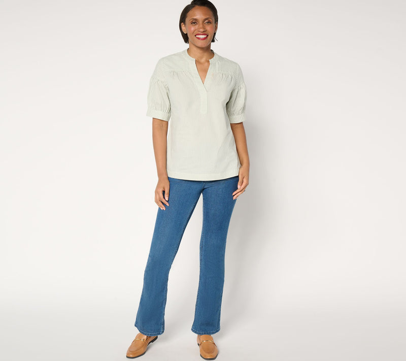 Denim & Co. Poplin Yarn-Dye Elbow-Sleeve Woven Top — View 5
