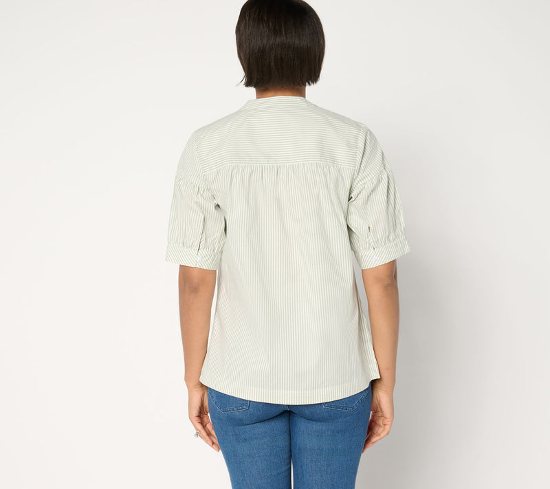 Denim & Co. Poplin Yarn-Dye Elbow-Sleeve Woven Top — View 4