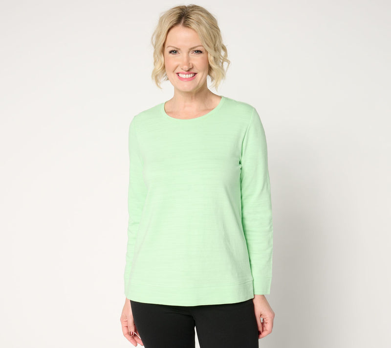Denim & Co. Active Textured Cotton Crew Neck Pullover — View 9