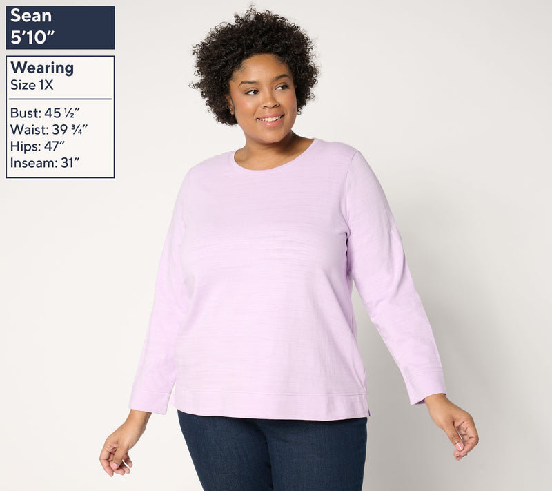 Denim & Co. Active Textured Cotton Crew Neck Pullover — View 10