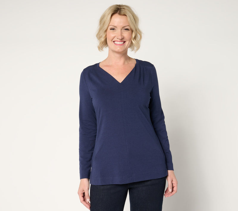 Denim & Co. Essentials Favorite Jersey V-Neck Top w/ Pleat Detail — View 10