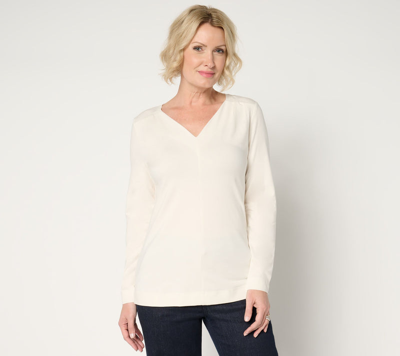 Denim & Co. Essentials Favorite Jersey V-Neck Top w/ Pleat Detail — View 11