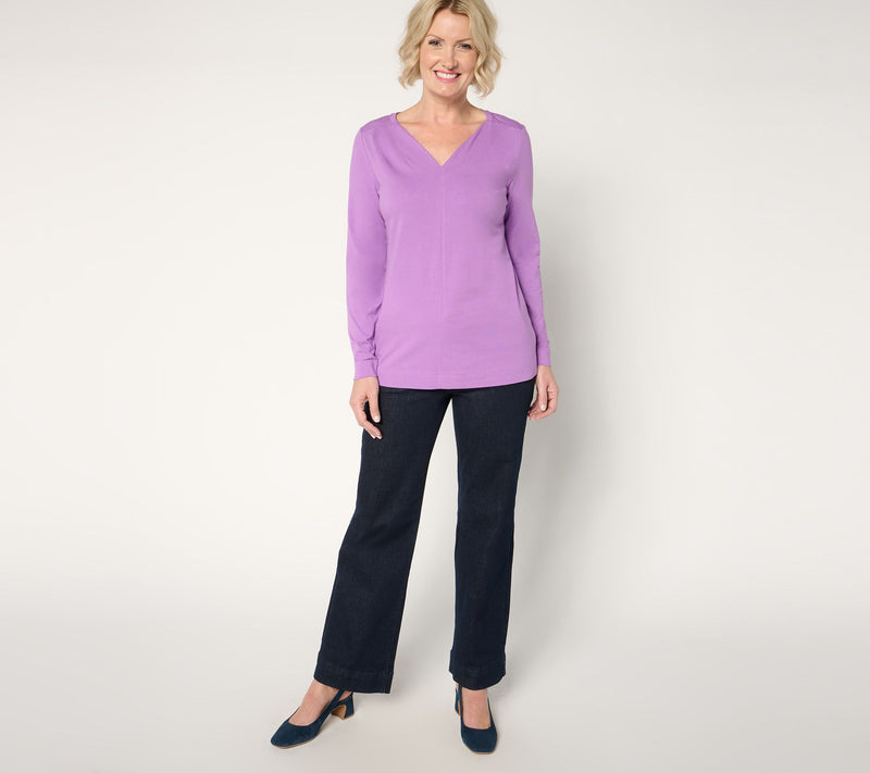 Denim & Co. Essentials Favorite Jersey V-Neck Top w/ Pleat Detail — View 5