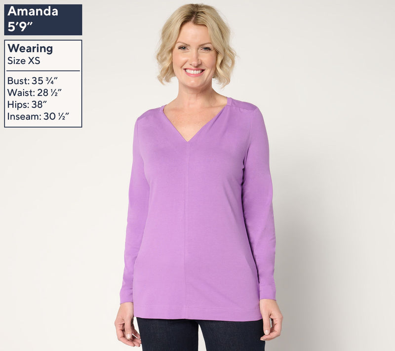 Denim & Co. Essentials Favorite Jersey V-Neck Top w/ Pleat Detail — View 3