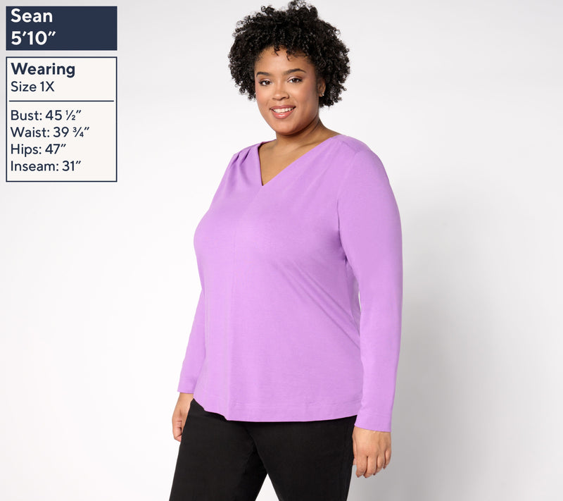 Denim & Co. Essentials Favorite Jersey V-Neck Top w/ Pleat Detail — View 2