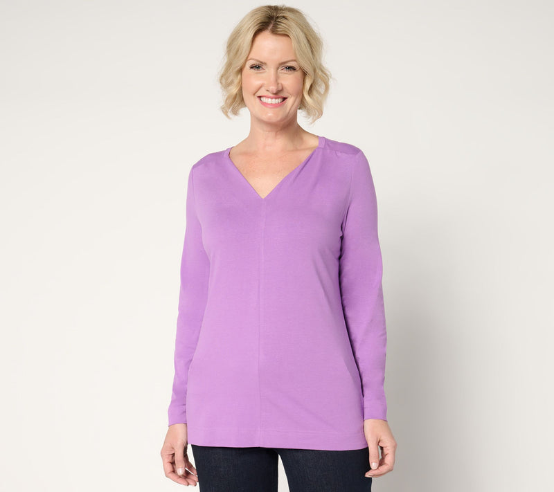 Denim & Co. Essentials Favorite Jersey V-Neck Top w/ Pleat Detail — View 12