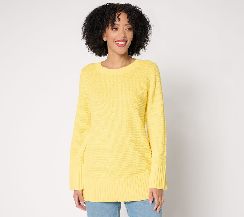 Denim & Co. Petite Stitch Detail Crew Neck Tunic Sweater — View 5