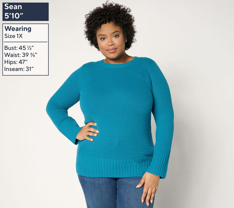 Denim & Co. Petite Stitch Detail Crew Neck Tunic Sweater — View 6