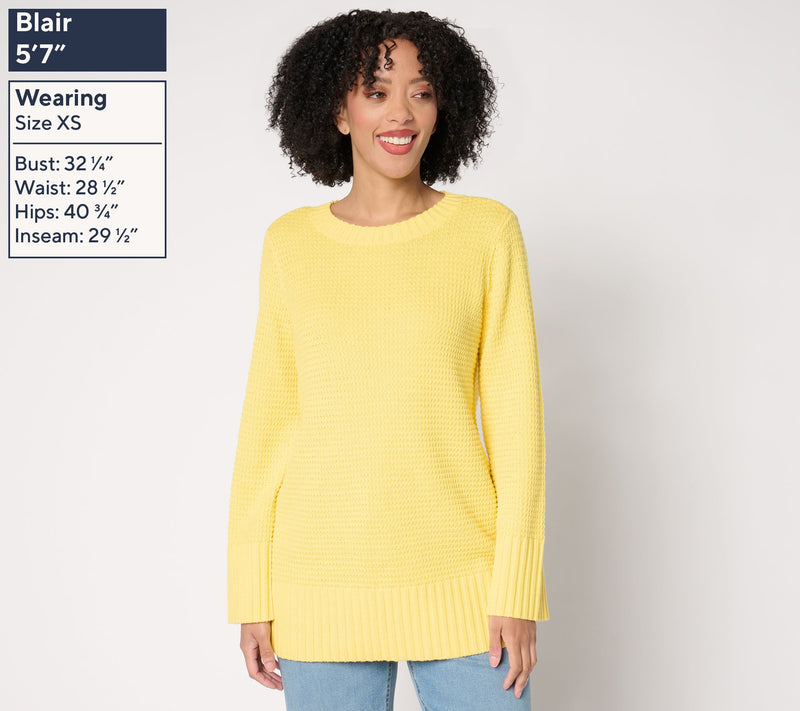 Denim & Co. Petite Stitch Detail Crew Neck Tunic Sweater — View 7