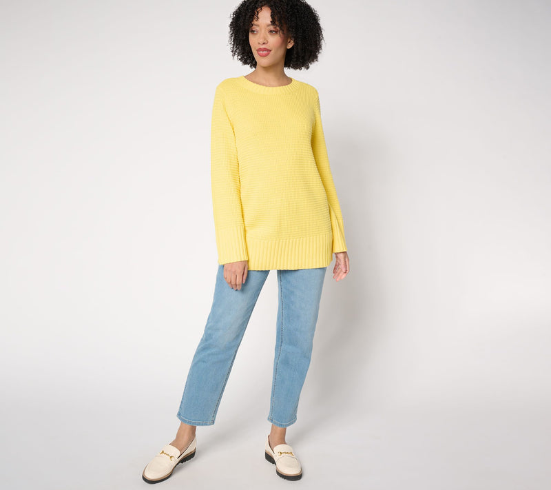Denim & Co. Petite Stitch Detail Crew Neck Tunic Sweater — View 9