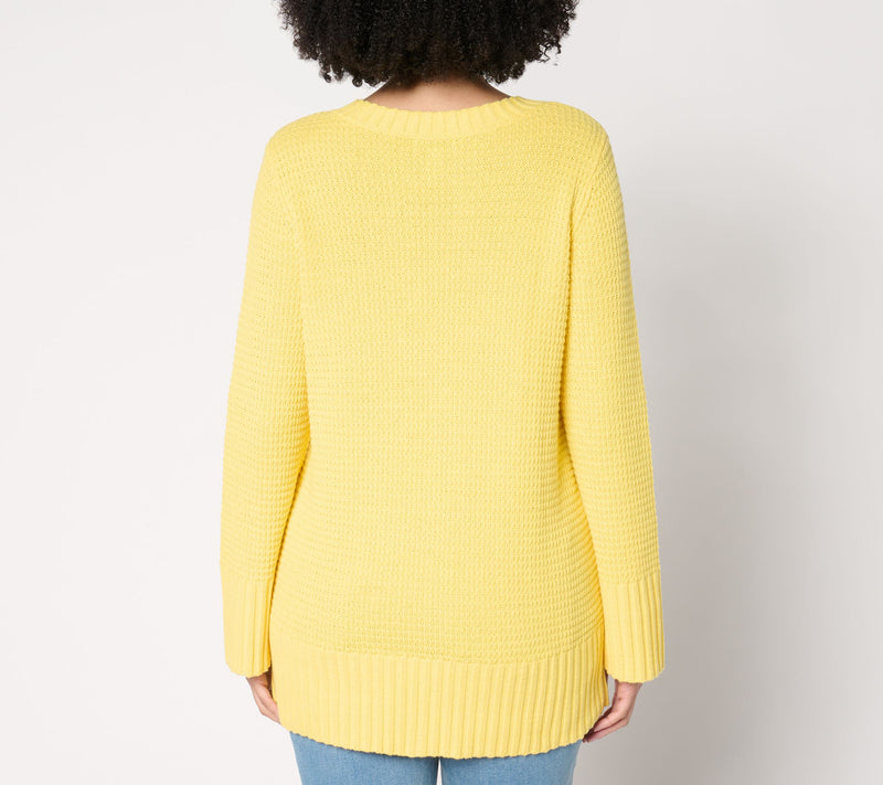 Denim & Co. Petite Stitch Detail Crew Neck Tunic Sweater — View 8