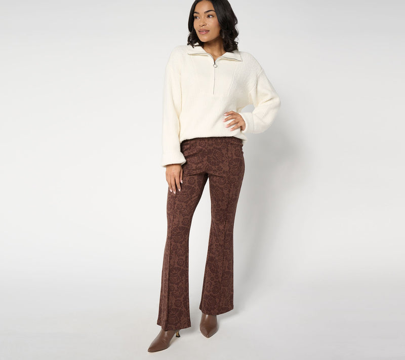 Peace Love World Regular Printed Lace Flare Ponte Pants — View 11