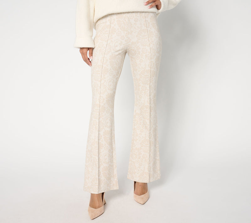 Peace Love World Petite Printed Lace Flare Ponte Pants — View 3