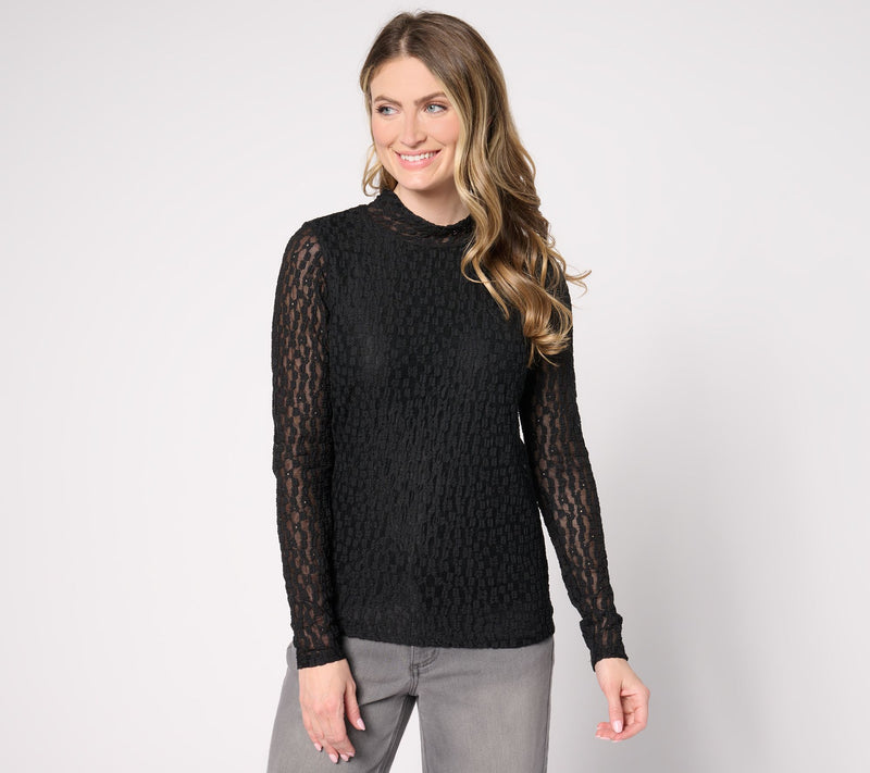 Peace Love World Black Label Lace Long Sleeve Top — View 10