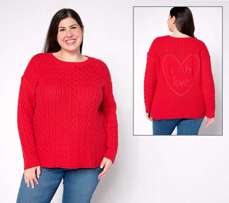 Peace Love World 100% Cotton Novelty Stitch Crew Neck Sweater — View 8