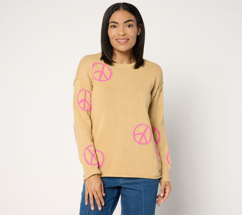 Peace Love World 100% Cotton Novelty Stitch Crew Neck Sweater — View 16