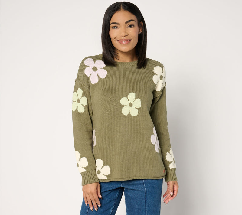 Peace Love World 100% Cotton Novelty Stitch Crew Neck Sweater — Main view