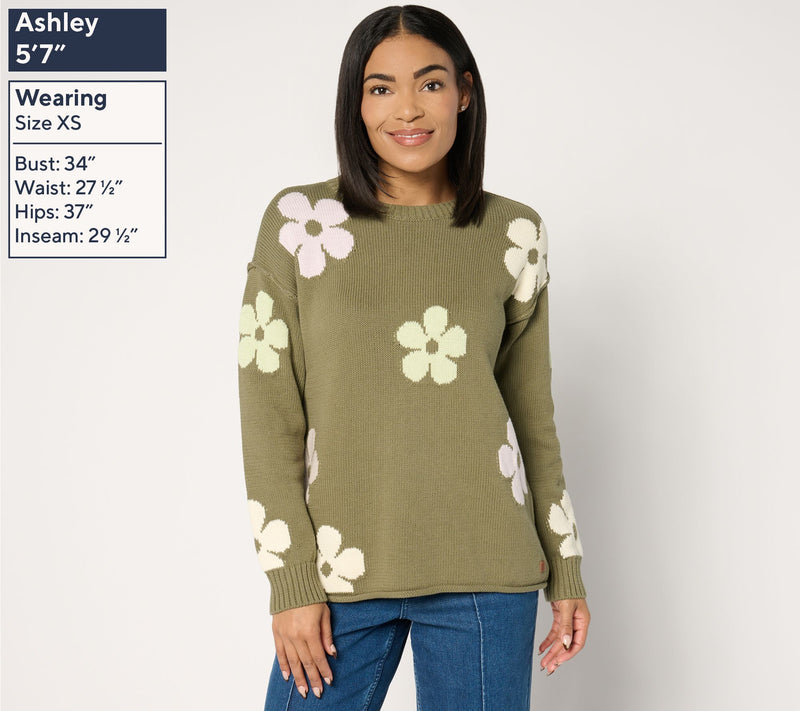 Peace Love World 100% Cotton Novelty Stitch Crew Neck Sweater — View 4