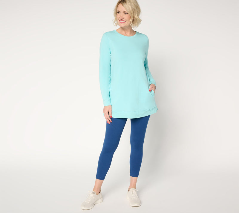 Denim & Co. Active Petite French Terry Tunic with Gauze Detail — View 13