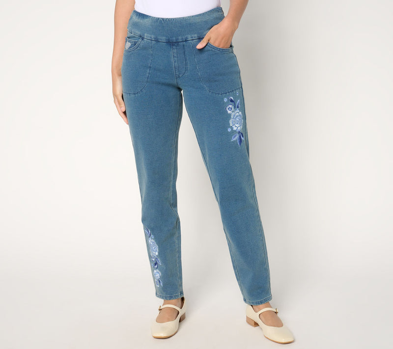 Quacker Factory DreamJeannes Short Flat Waist Floral Straight Jean — View 12